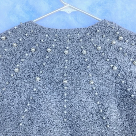 HP! Joe's ❉ Pearl Embellished Boucle Cardigan Sweater in Grey Size L 12-14 - Picture 5 of 8